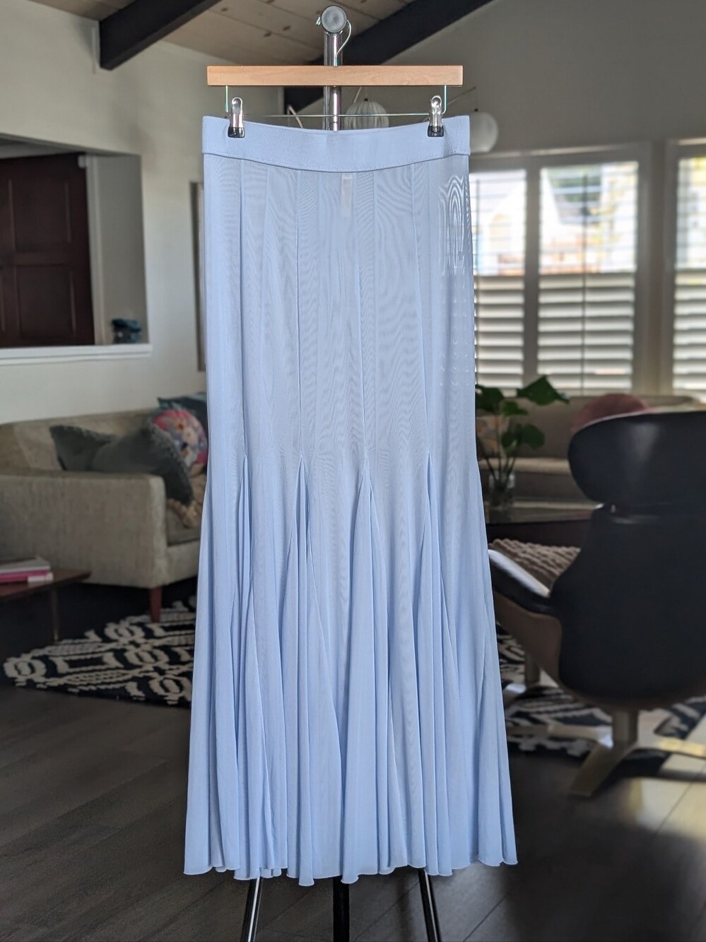 Free People Intimately Sheer Knit Periwinkle Blue Pleated Mermaid Maxi Skirt Med
